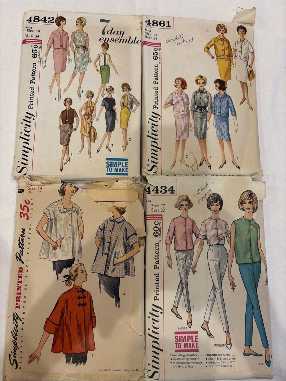 Lot Of 4 Vintage Simplicity Patterns. S3616, S4434, S4861, S4862
